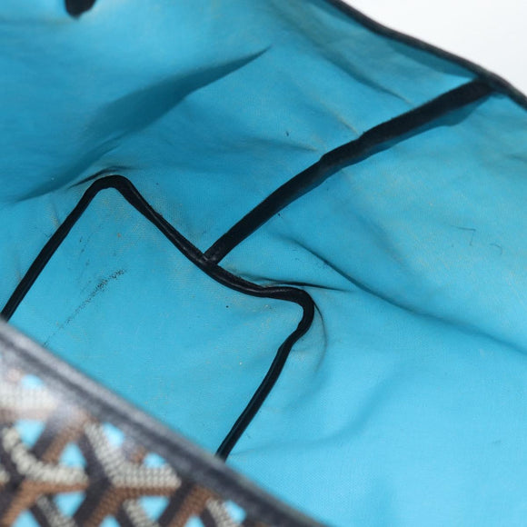 GOYARD Herringbone Saint Louis PM Tote Bag PVC Turquoise Blue Silver Auth 187046