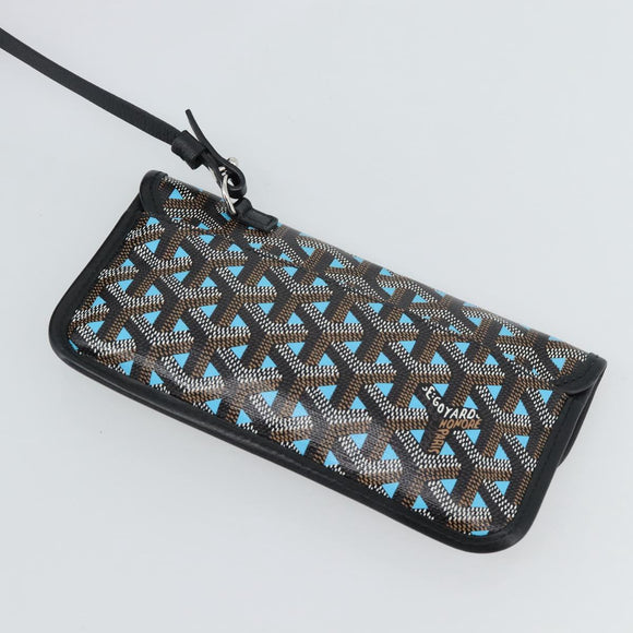 GOYARD Herringbone Saint Louis PM Tote Bag PVC Turquoise Blue Silver Auth 187046