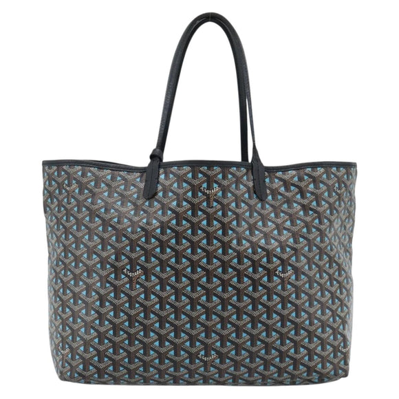 GOYARD Herringbone Saint Louis PM Tote Bag PVC Turquoise Blue Silver Auth 187046
