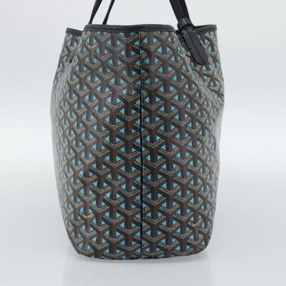 GOYARD Herringbone Saint Louis PM Tote Bag PVC Turquoise Blue Silver Auth 187046