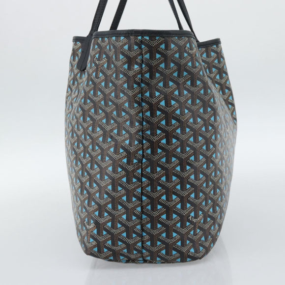 GOYARD Herringbone Saint Louis PM Tote Bag PVC Turquoise Blue Silver Auth 187046