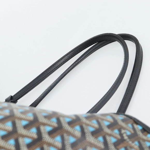 GOYARD Herringbone Saint Louis PM Tote Bag PVC Turquoise Blue Silver Auth 187046