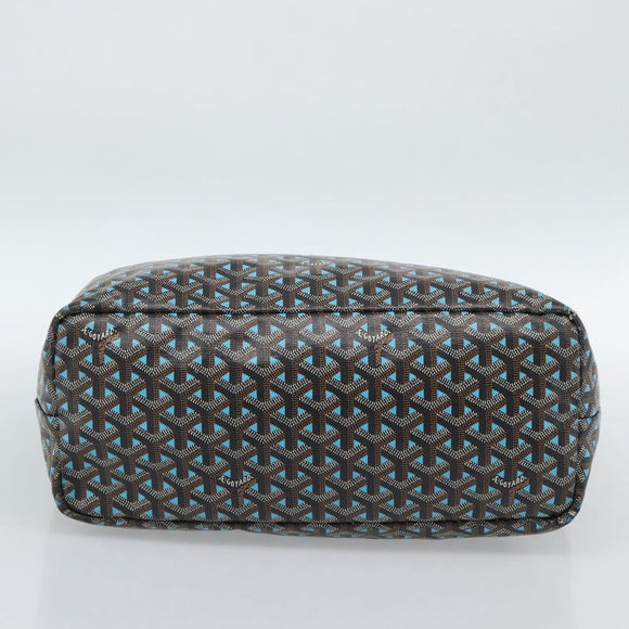 GOYARD Herringbone Saint Louis PM Tote Bag PVC Turquoise Blue Silver Auth 187046