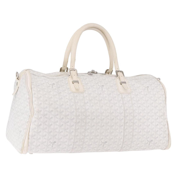 GOYARD Herringbone Boeing 55 Boston Bag PVC White Silver Auth 187047A