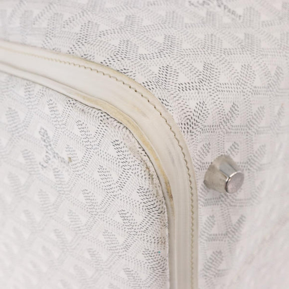 GOYARD Herringbone Boeing 55 Boston Bag PVC White Silver Auth 187047A