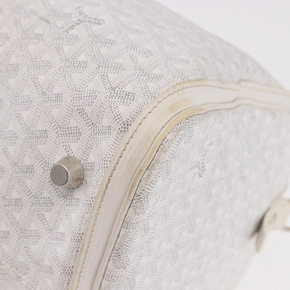 GOYARD Herringbone Boeing 55 Boston Bag PVC White Silver Auth 187047A