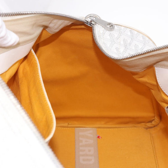 GOYARD Herringbone Boeing 55 Boston Bag PVC White Silver Auth 187047A