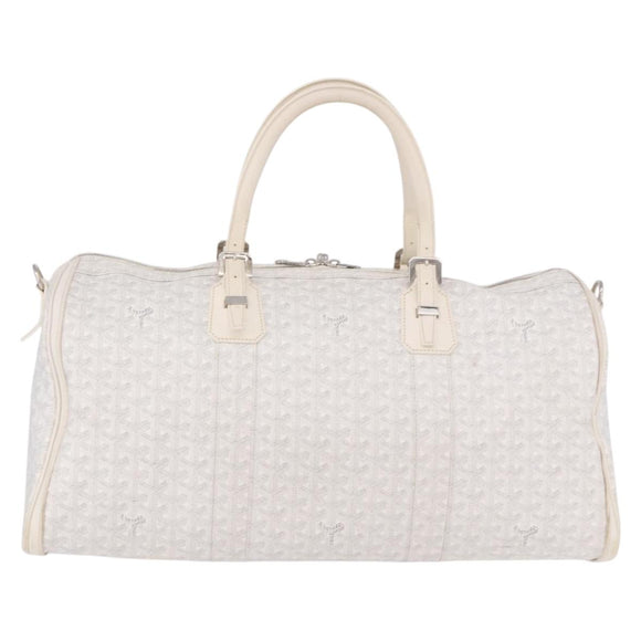 GOYARD Herringbone Boeing 55 Boston Bag PVC White Silver Auth 187047A