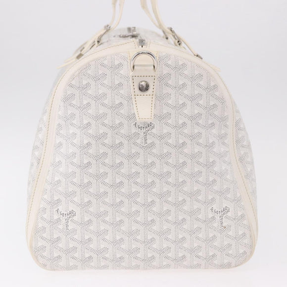 GOYARD Herringbone Boeing 55 Boston Bag PVC White Silver Auth 187047A