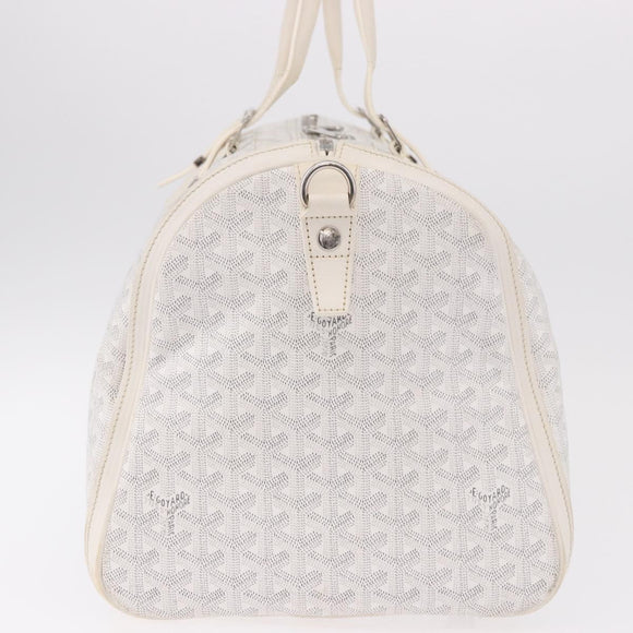 GOYARD Herringbone Boeing 55 Boston Bag PVC White Silver Auth 187047A