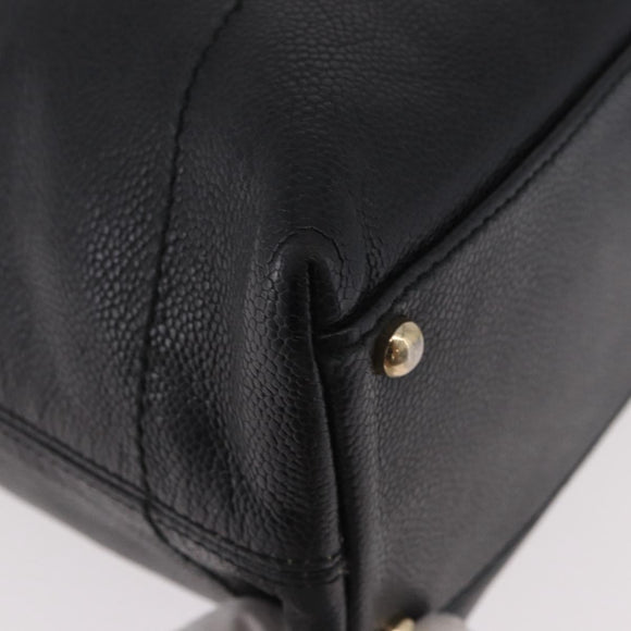 CHANEL Chain Shoulder Bag Caviar Skin Black Gold CC Auth 187048SAV