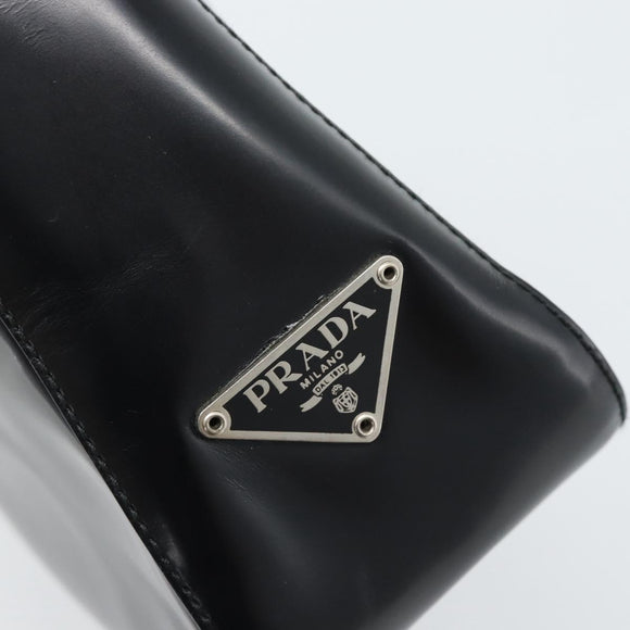 PRADA Schoudertas Leer Zwart Zilver Auth 187050A