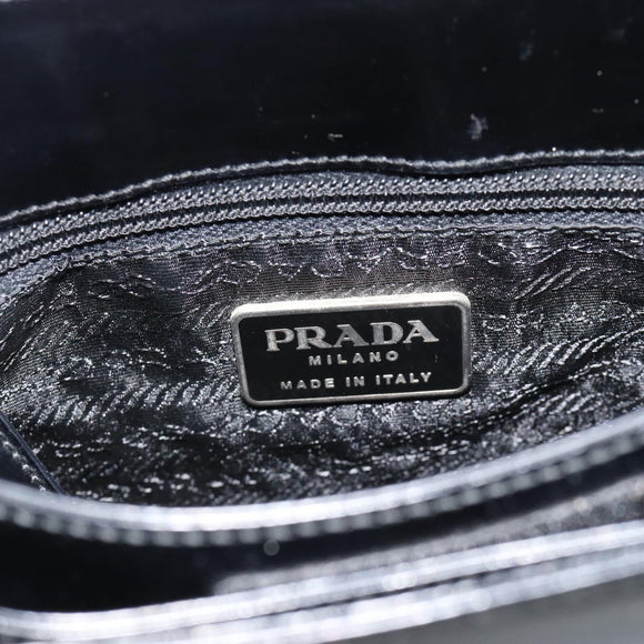 PRADA Schoudertas Leer Zwart Zilver Auth 187050A