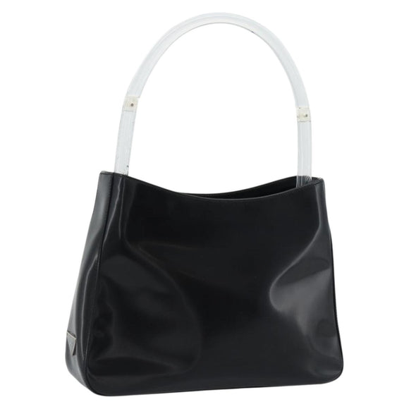 PRADA Schoudertas Leer Zwart Zilver Auth 187050A