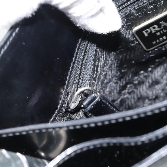 PRADA Schoudertas Leer Zwart Zilver Auth 187050A