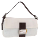 FENDI Mamma Baguette Shoulder Bag Mesh White Silver Auth 187051SAM-1