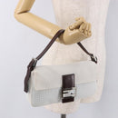 FENDI Mamma Baguette Shoulder Bag Mesh White Silver Auth 187051SAM-27