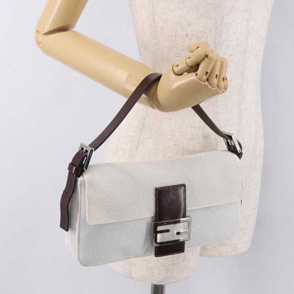 FENDI Mamma Baguette Shoulder Bag Mesh White Silver Auth 187051SAM