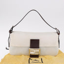 FENDI Mamma Baguette Shoulder Bag Mesh White Silver Auth 187051SAM-12