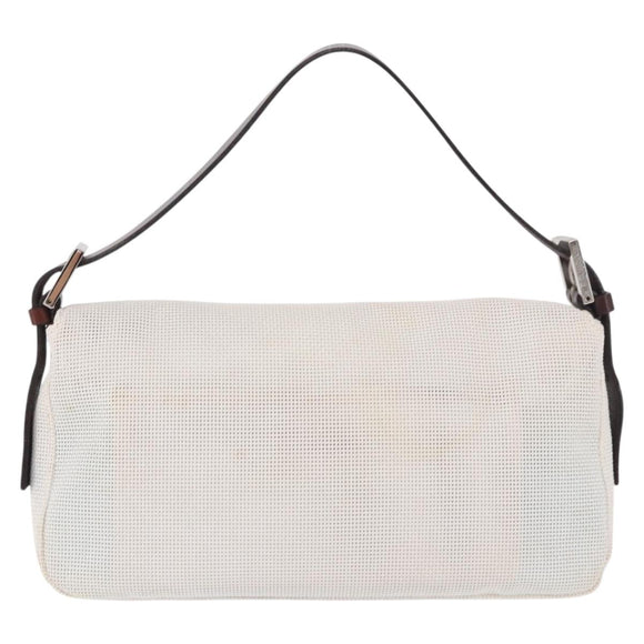 FENDI Mamma Baguette Shoulder Bag Mesh White Silver Auth 187051SAM