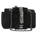 CHANEL Chain Shoulder Bag Tweed Silver Black CC Auth 187052SAM-1