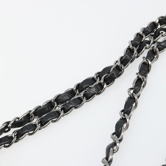 CHANEL Chain Shoulder Bag Tweed Silver Black CC Auth 187052SAM