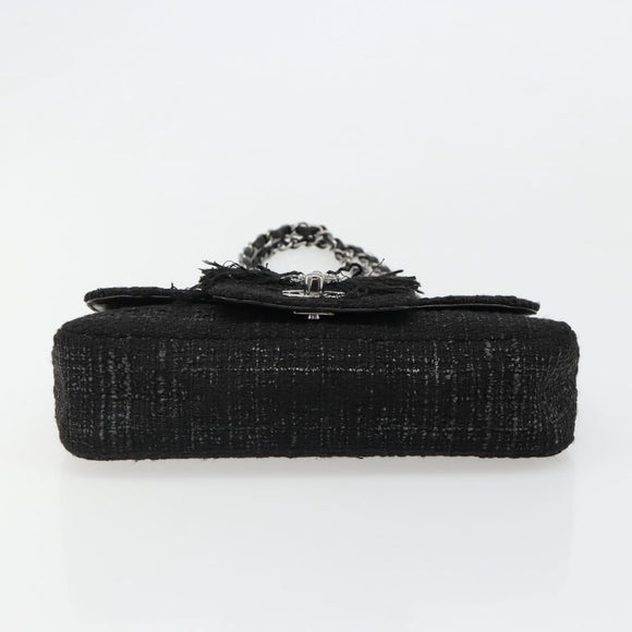 CHANEL Chain Shoulder Bag Tweed Silver Black CC Auth 187052SAM