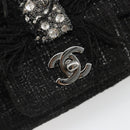 CHANEL Chain Shoulder Bag Tweed Silver Black CC Auth 187052SAM-17
