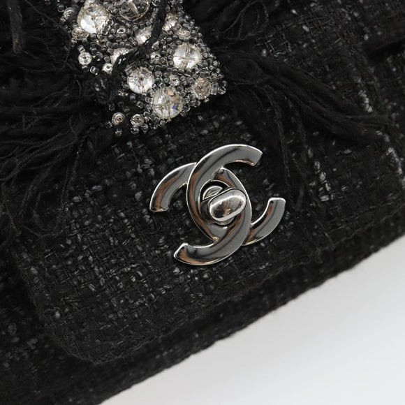 CHANEL Chain Shoulder Bag Tweed Silver Black CC Auth 187052SAM