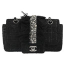 CHANEL Chain Shoulder Bag Tweed Silver Black CC Auth 187052SAM-2