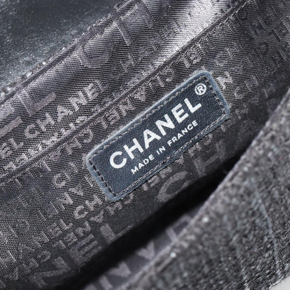 CHANEL Chain Shoulder Bag Tweed Silver Black CC Auth 187052SAM