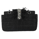 CHANEL Chain Shoulder Bag Tweed Silver Black CC Auth 187052SAM-3