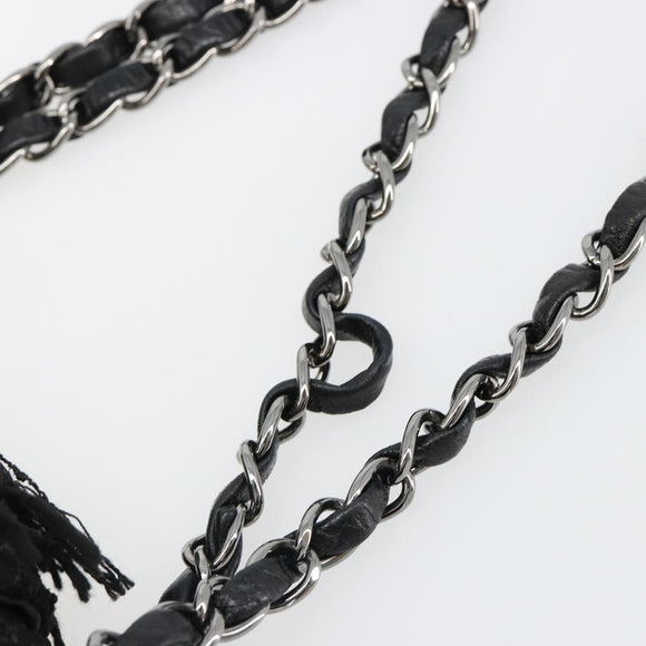 CHANEL Chain Shoulder Bag Tweed Silver Black CC Auth 187052SAM