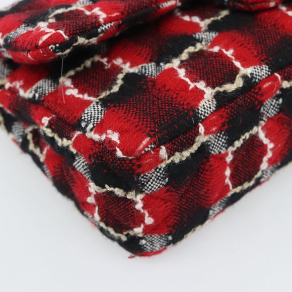 CHANEL Matelasse25 Double Flap Chain Bag Tweed Red Silver CC Auth 187053SAM