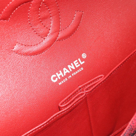 CHANEL Matelasse25 Double Flap Chain Bag Tweed Red Silver CC Auth 187053SAM