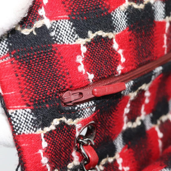 CHANEL Matelasse25 Double Flap Chain Bag Tweed Red Silver CC Auth 187053SAM
