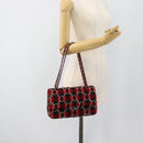 CHANEL Matelasse25 Double Flap Chain Bag Tweed Red Silver CC Auth 187053SAM-27