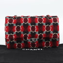 CHANEL Matelasse25 Double Flap Chain Bag Tweed Red Silver CC Auth 187053SAM-12