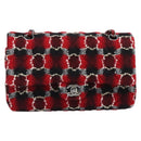 CHANEL Matelasse25 Double Flap Chain Bag Tweed Red Silver CC Auth 187053SAM-13
