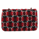 CHANEL Matelasse25 Double Flap Chain Bag Tweed Red Silver CC Auth 187053SAM-2