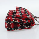 CHANEL Matelasse25 Double Flap Chain Bag Tweed Red Silver CC Auth 187053SAM-4