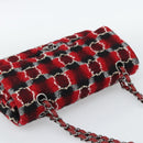 CHANEL Matelasse25 Double Flap Chain Bag Tweed Red Silver CC Auth 187053SAM-6