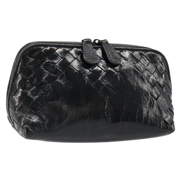 BOTTEGA VENETA INTRECCIATO Pouch Patent leather Black 132534 Auth 187055