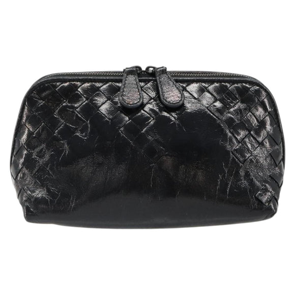 BOTTEGA VENETA INTRECCIATO Pouch Patent leather Black 132534 Auth 187055