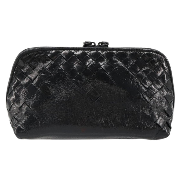 BOTTEGA VENETA INTRECCIATO Pouch Patent leather Black 132534 Auth 187055
