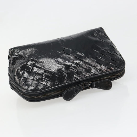 BOTTEGA VENETA INTRECCIATO Pouch Patent leather Black 132534 Auth 187055