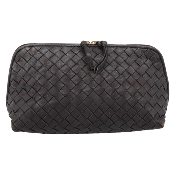 BOTTEGA VENETA INTRECCIATO Pouch Leather Brown Gold 132535 Auth 187056