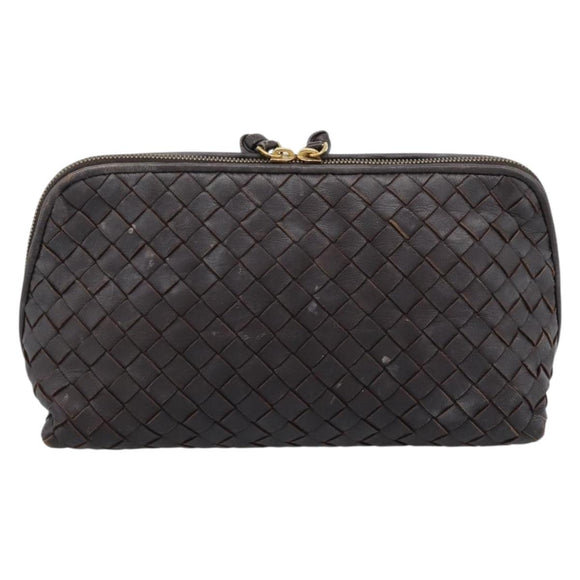 BOTTEGA VENETA INTRECCIATO Pouch Leather Brown Gold 132535 Auth 187056