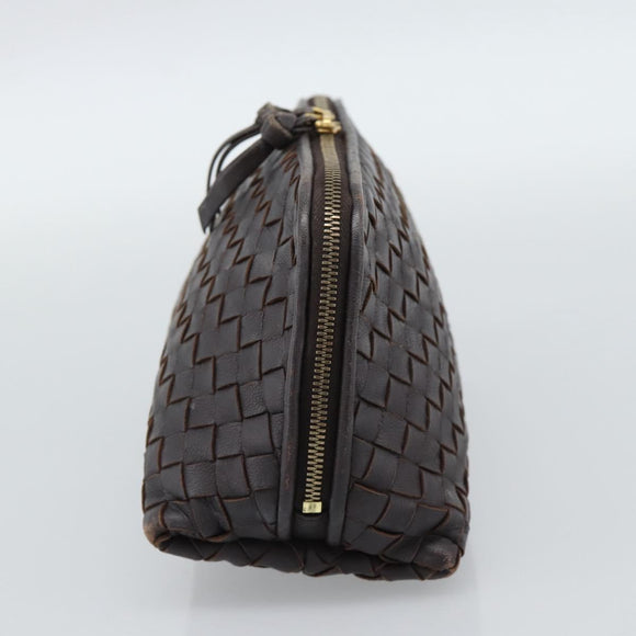 BOTTEGA VENETA INTRECCIATO Pouch Leather Brown Gold 132535 Auth 187056