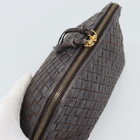 BOTTEGA VENETA INTRECCIATO Pouch Leather Brown Gold 132535 Auth 187056